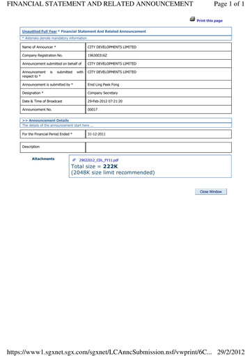 Thumbnail City Developments Financial Report 2011