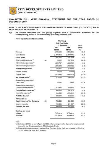 Thumbnail City Developments Financial Statement 2007