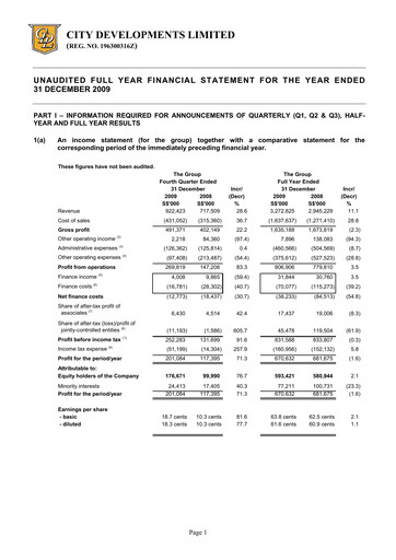 Thumbnail City Developments Financial Statement 2009