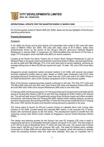 Vorschaubild City Developments Quartalsbericht 2026-q1