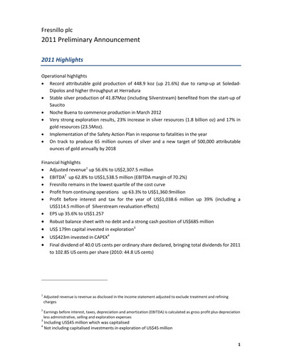 Vorschaubild Fresnillo Finanzbericht 2011