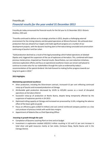 Vorschaubild Fresnillo Finanzbericht 2013