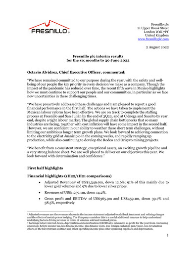 Vorschaubild Fresnillo Halbjahresbericht 2022-h1