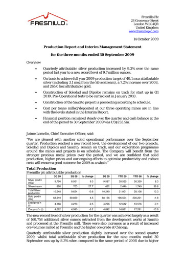 Miniature Fresnillo Rapport trimestriel 2009-q3