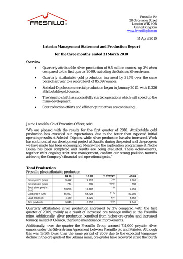 Miniature Fresnillo Rapport trimestriel 2010-q1