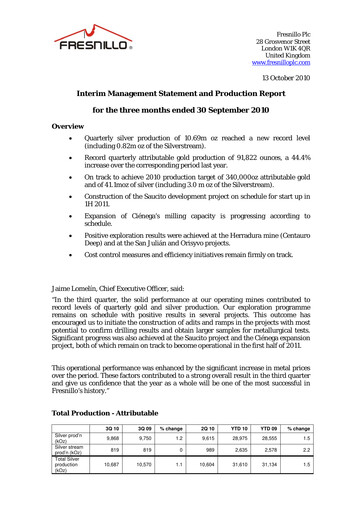 Miniature Fresnillo Rapport trimestriel 2010-q3