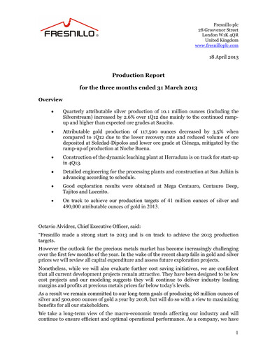 Miniature Fresnillo Rapport trimestriel 2013-q1