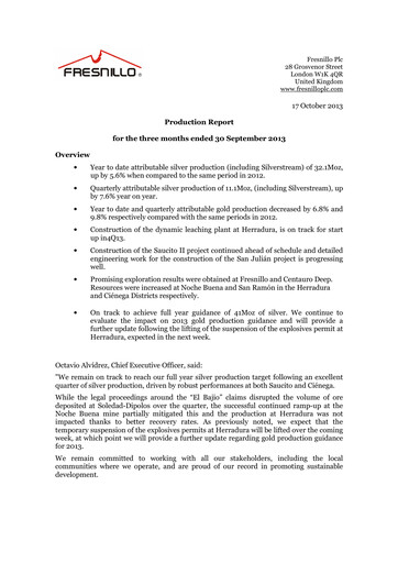 Miniature Fresnillo Rapport trimestriel 2013-q3