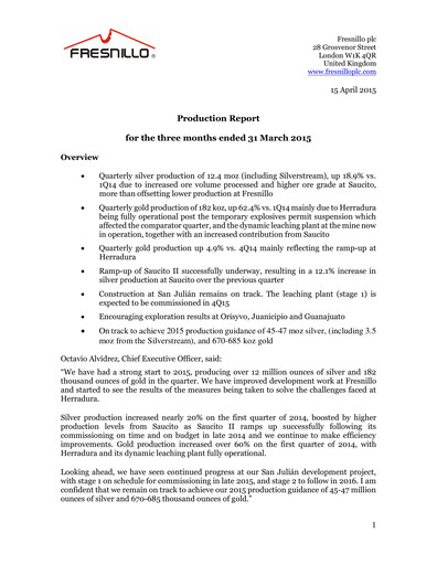Miniature Fresnillo Rapport trimestriel 2015-q1