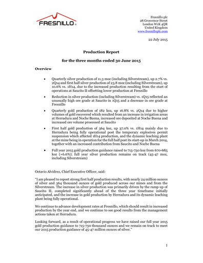 Miniature Fresnillo Rapport trimestriel 2015-q2