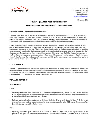 Miniature Fresnillo Rapport trimestriel 2020-q4