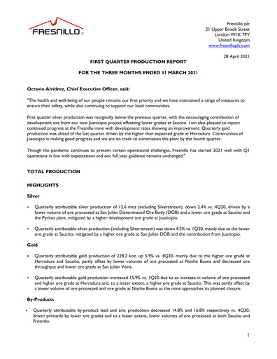Miniature Fresnillo Rapport trimestriel 2021-q1