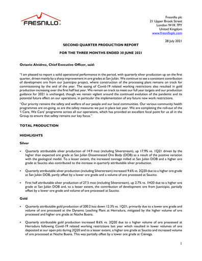 Miniature Fresnillo Rapport trimestriel 2021-q2