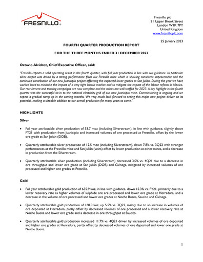 Miniature Fresnillo Rapport trimestriel 2022-q4