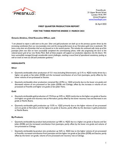 Miniature Fresnillo Rapport trimestriel 2023-q1