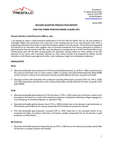 Miniature Fresnillo Rapport trimestriel 2023-q2