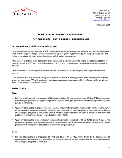 Miniature Fresnillo Rapport trimestriel 2023-q4