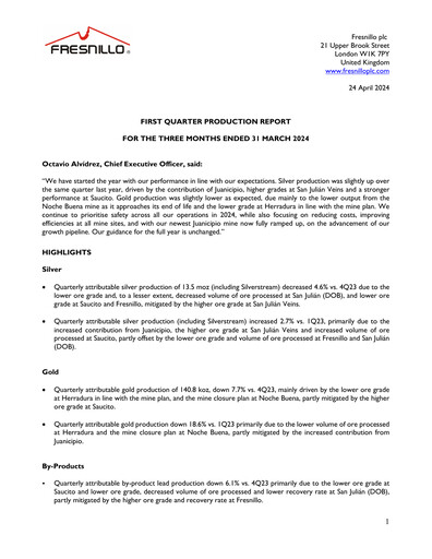 Miniature Fresnillo Rapport trimestriel 2024-q1