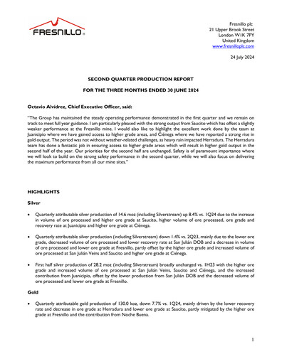 Miniature Fresnillo Rapport trimestriel 2024-q2