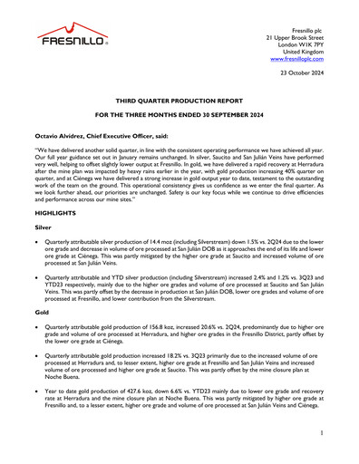 Miniature Fresnillo Rapport trimestriel 2024-q3