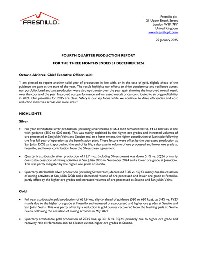 Miniature Fresnillo Rapport trimestriel 2024-q4