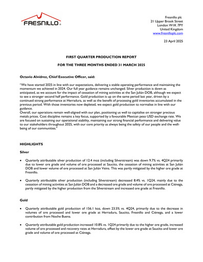 Miniature Fresnillo Rapport trimestriel 2025-q1