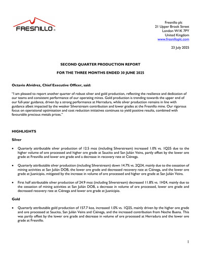 Miniature Fresnillo Rapport trimestriel 2025-q2