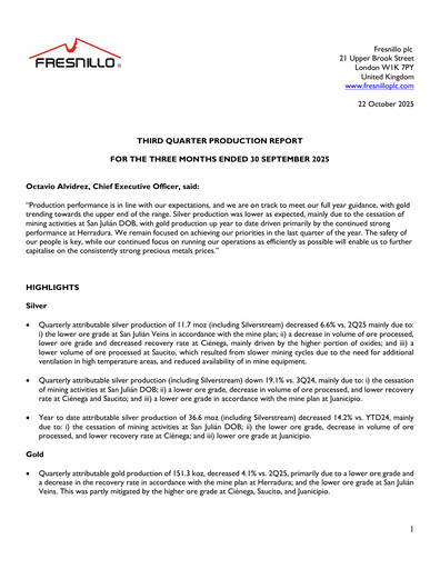 Miniature Fresnillo Rapport trimestriel 2025-q3