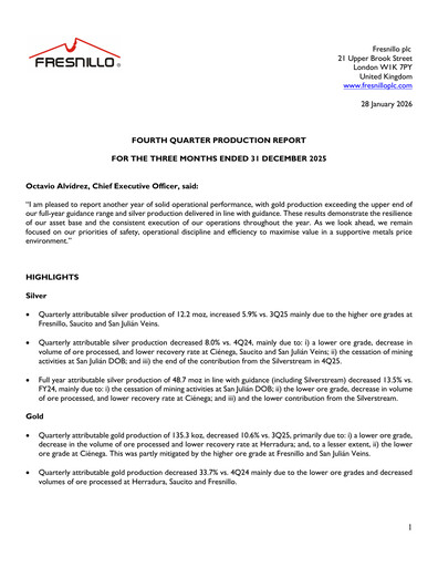Miniature Fresnillo Rapport trimestriel 2025-q4