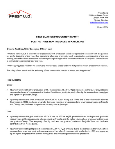 Miniature Fresnillo Rapport trimestriel 2026-q1