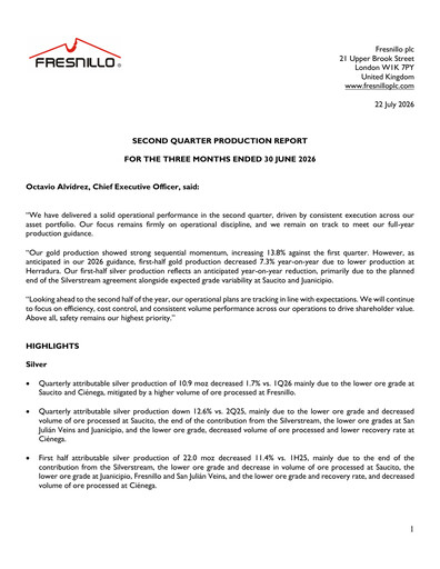 Miniature Fresnillo Rapport trimestriel 2026-q2