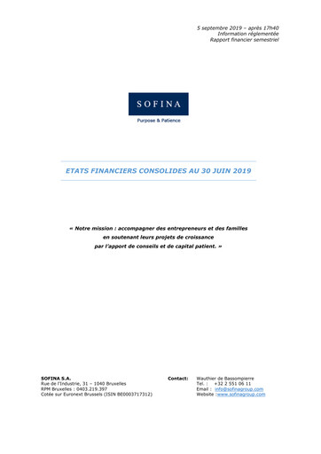 Miniature Sofina
 Rapport semestriel 2019-h1