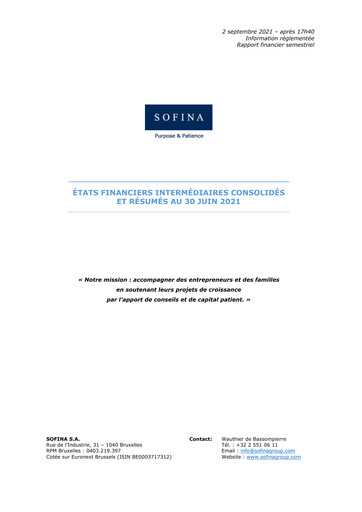 Miniature Sofina
 Rapport semestriel 2021-h1