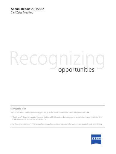 Thumbnail Carl Zeiss Meditec
 Annual Report 2011-2012
