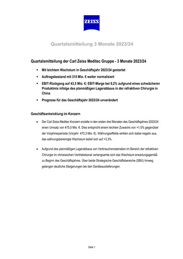 Miniature Carl Zeiss Meditec
 Rapport trimestriel 2023-2024-q1