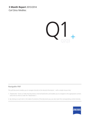 Thumbnail Carl Zeiss Meditec
 Quarterly Report 2013-2014-q1