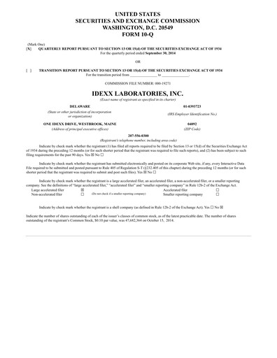 Thumbnail IDEXX Laboratories Quarterly Report 2014-q3