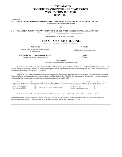 Thumbnail IDEXX Laboratories Quarterly Report 2016-q2