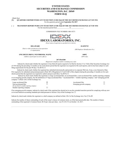 Thumbnail IDEXX Laboratories Quarterly Report 2017-q3