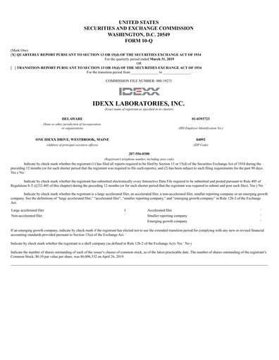 Thumbnail IDEXX Laboratories Quarterly Report 2019-q1