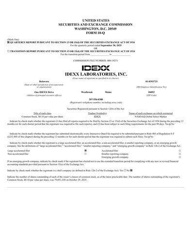 Thumbnail IDEXX Laboratories Quarterly Report 2025-q3