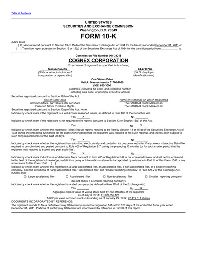 Thumbnail Cognex Annual Report 2011