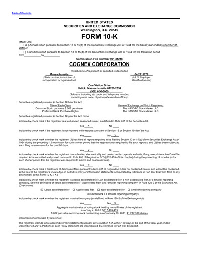 Thumbnail Cognex Financial Report 2010