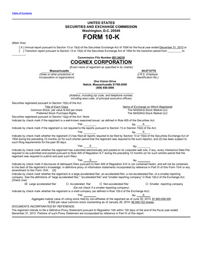 Thumbnail Cognex Financial Report 2013