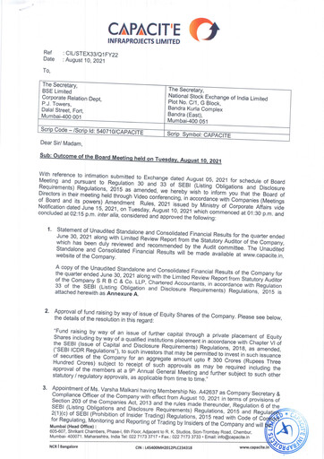 Thumbnail Capacit'e Infraprojects
 Quarterly Report 2021-q1