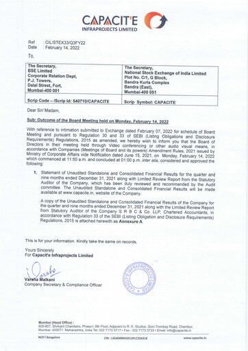 Thumbnail Capacit'e Infraprojects
 Quarterly Report 2021-q3