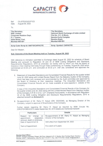 Thumbnail Capacit'e Infraprojects
 Quarterly Report 2022-q1