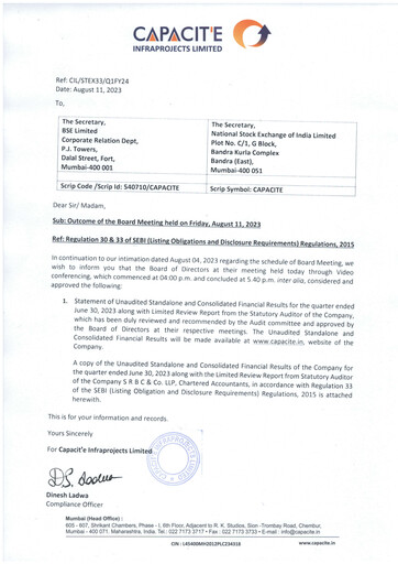 Thumbnail Capacit'e Infraprojects
 Quarterly Report 2023-q1