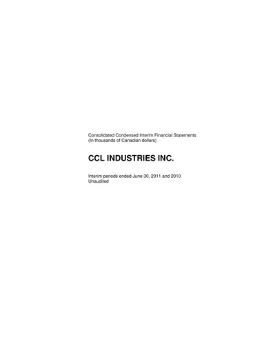 Thumbnail CCL Industries Quarterly Report 2011-q2