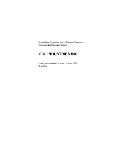 Thumbnail CCL Industries Quarterly Report 2013-q2